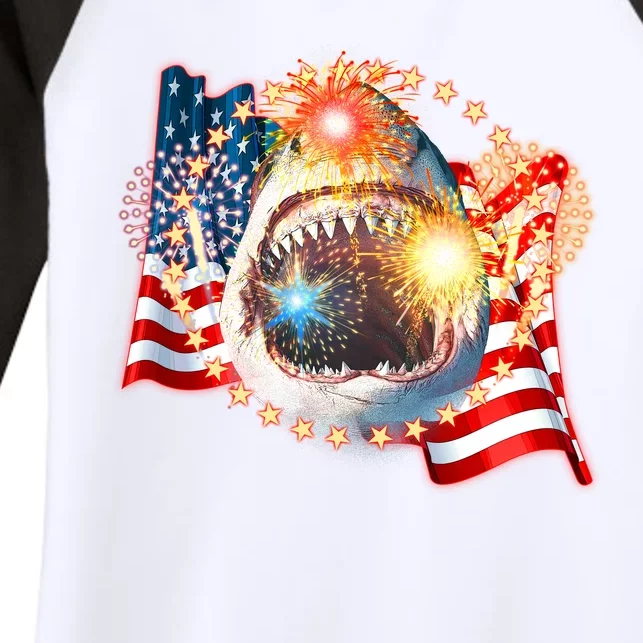 Fourth 4th Of July Fireworks Shark Women's Tri-Blend 3/4-Sleeve Raglan Shirt