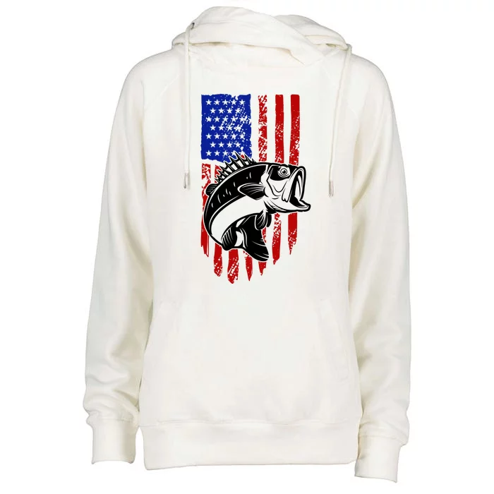 Fishing 4th Of July USA Flag Womens Funnel Neck Pullover Hood