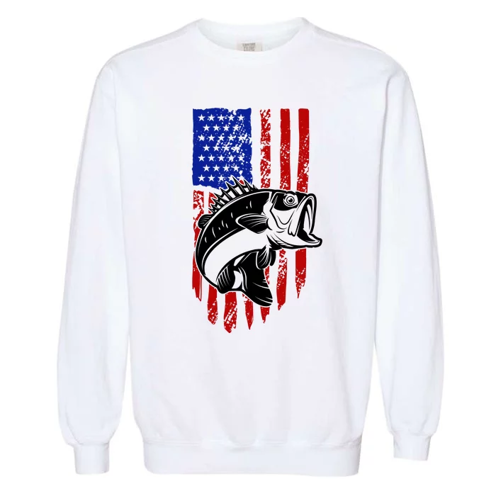 Fishing 4th Of July USA Flag Garment-Dyed Sweatshirt