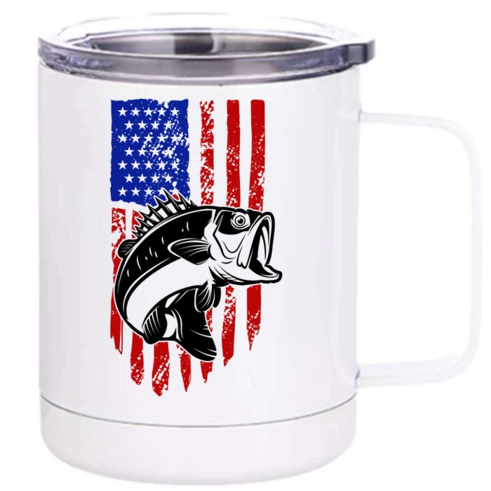 Fishing 4th Of July USA Flag Front & Back 12oz Stainless Steel Tumbler Cup