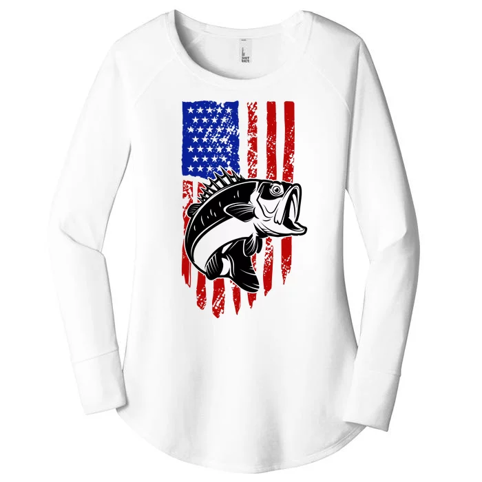 Fishing 4th Of July USA Flag Women's Perfect Tri Tunic Long Sleeve Shirt