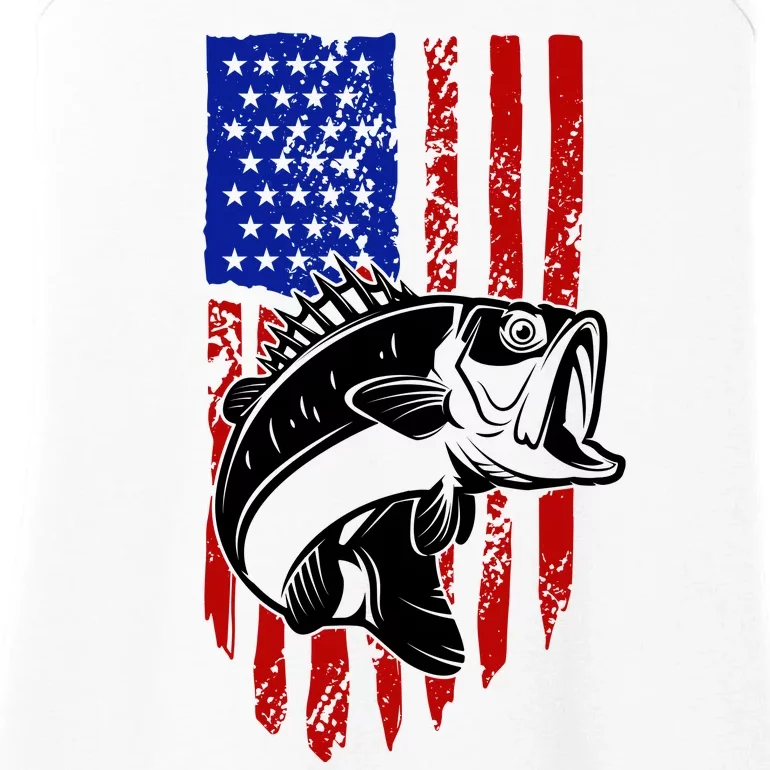 Fishing 4th Of July USA Flag Ladies Essential Tank