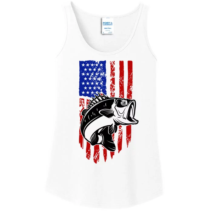 Fishing 4th Of July USA Flag Ladies Essential Tank