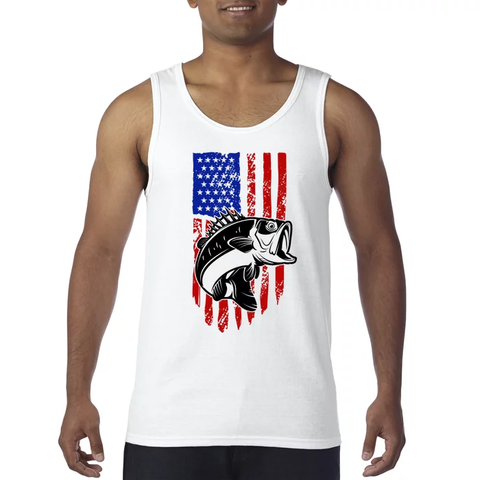 Fishing 4th Of July USA Flag Tank Top