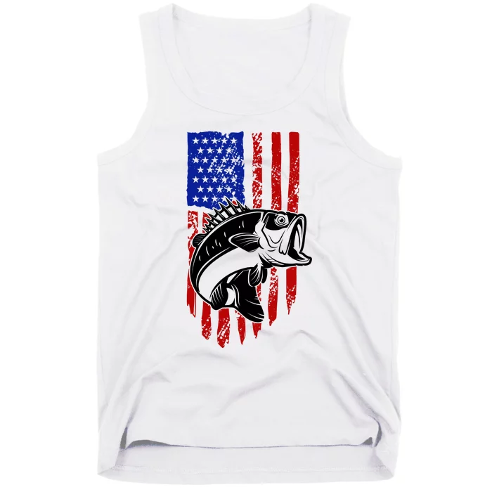 Fishing 4th Of July USA Flag Tank Top