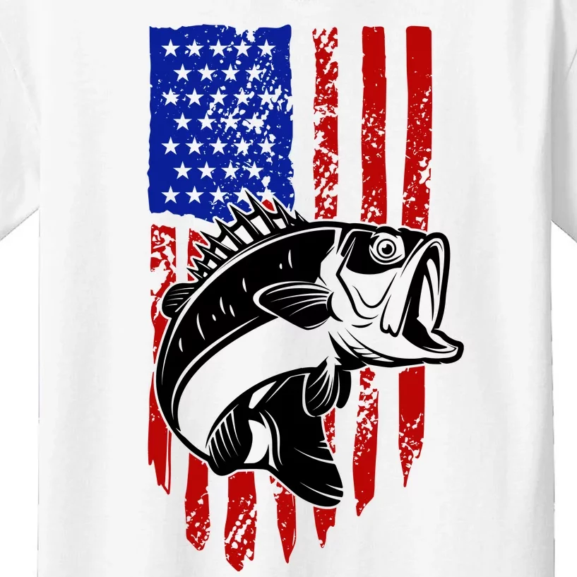 Fishing 4th Of July USA Flag Kids T-Shirt