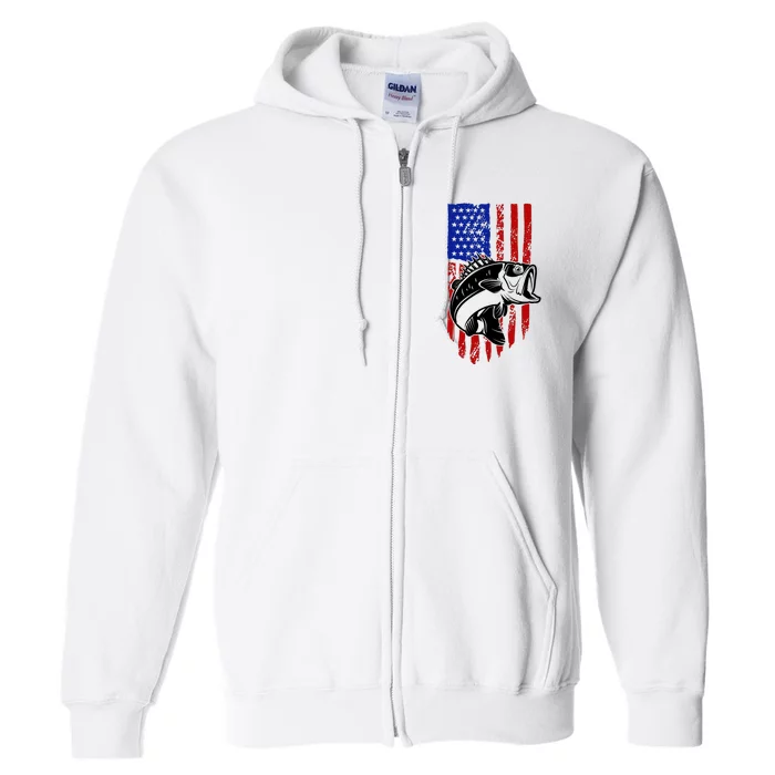 Fishing 4th Of July USA Flag Full Zip Hoodie