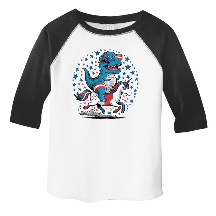 Funny 4th Of July Dinosaur Tyrannosaurus Rex Riding Unicorn Toddler Fine Jersey T-Shirt