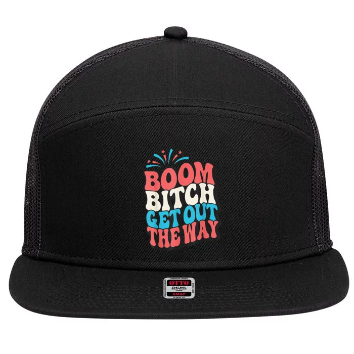 Fireworks 4th Of July Boom Bitch Get Out The Way 7 Panel Mesh Trucker Snapback Hat