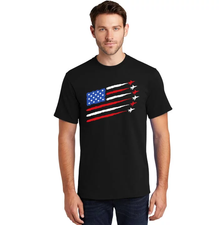 Funny 4th of July Fighter Jets USA American Flag Celebration Tall T-Shirt