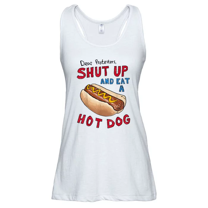 Funny 4th Of July Dear Protesters Shut Up And Eat A Hot Dog Gift Ladies Essential Flowy Tank