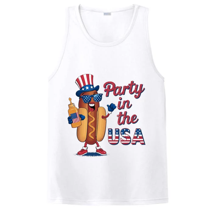 Funny 4th Of July Hot Dog Party In The Usa Performance Tank