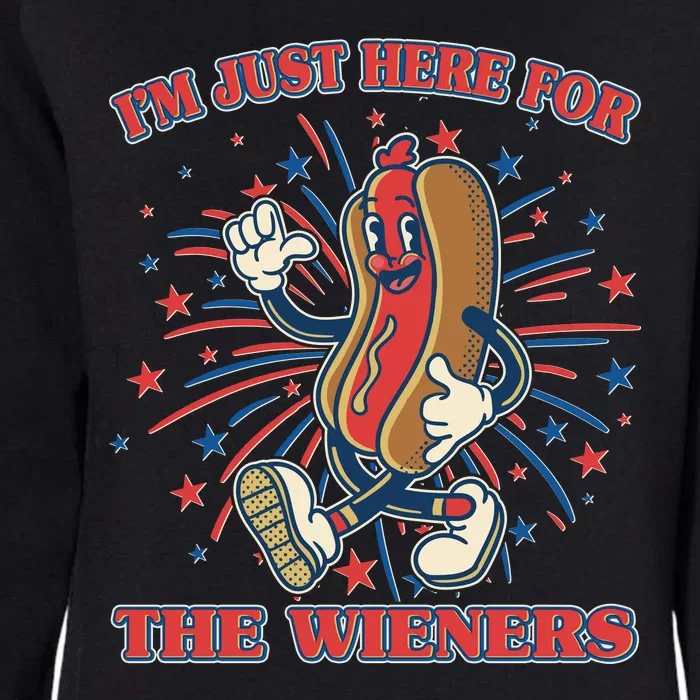 Funny 4th Of July Im Just Here For The Wieners Retro Cartoon Hotdog Womens California Wash Sweatshirt