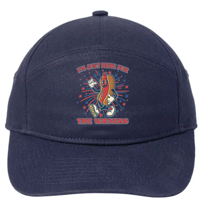 Funny 4th Of July Im Just Here For The Wieners Retro Cartoon Hotdog 7-Panel Snapback Hat