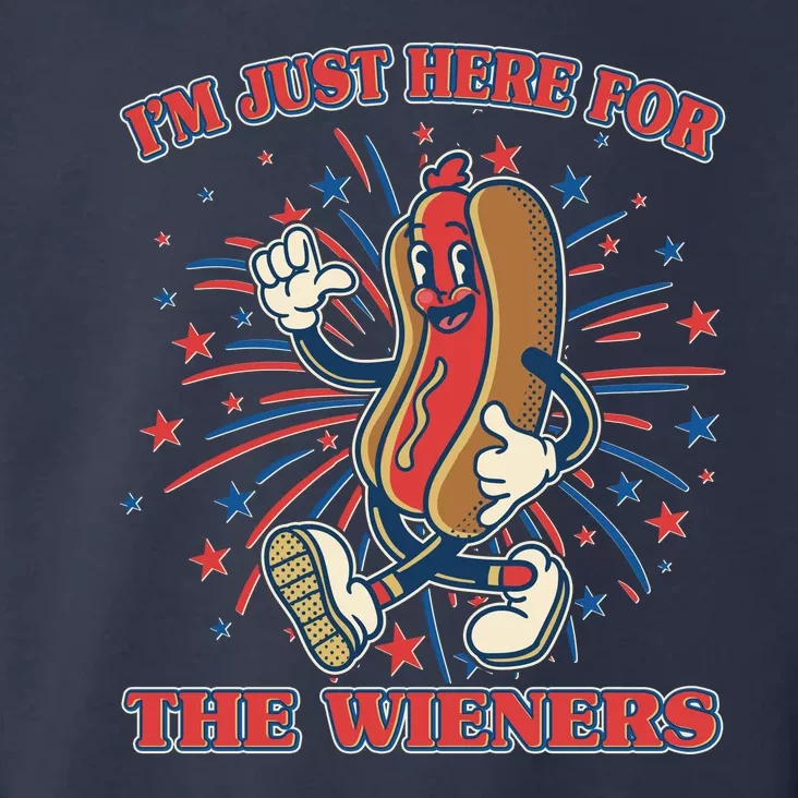 Funny 4th Of July Im Just Here For The Wieners Retro Cartoon Hotdog Toddler Hoodie