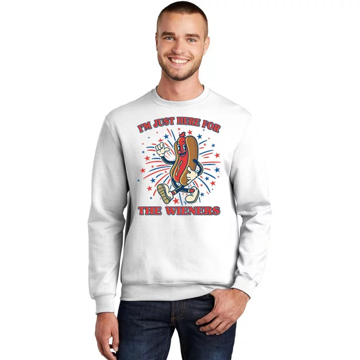 Funny 4th Of July Im Just Here For The Wieners Retro Cartoon Hotdog Sweatshirt