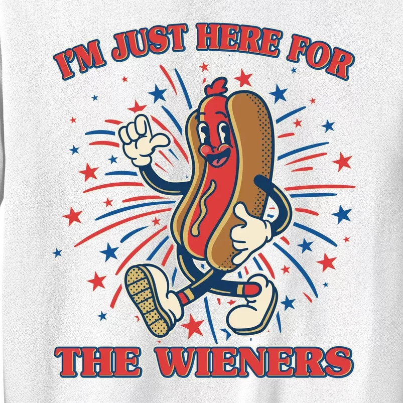 Funny 4th Of July Im Just Here For The Wieners Retro Cartoon Hotdog Sweatshirt