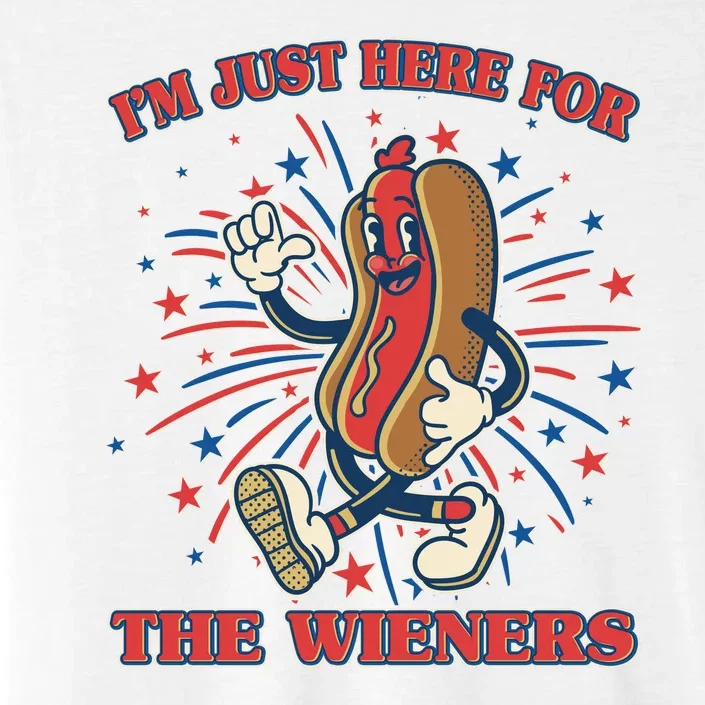 Funny 4th Of July Im Just Here For The Wieners Retro Cartoon Hotdog ChromaSoft Performance T-Shirt