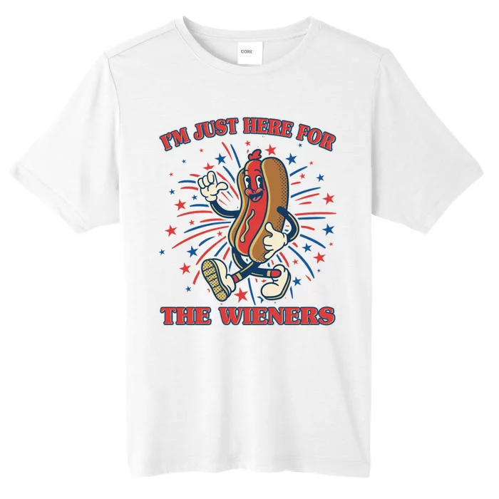 Funny 4th Of July Im Just Here For The Wieners Retro Cartoon Hotdog ChromaSoft Performance T-Shirt