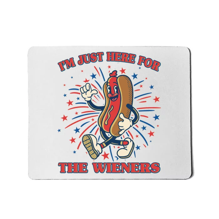 Funny 4th Of July Im Just Here For The Wieners Retro Cartoon Hotdog Mousepad