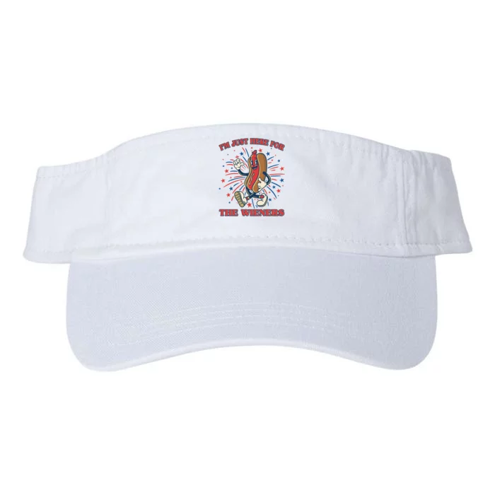 Funny 4th Of July Im Just Here For The Wieners Retro Cartoon Hotdog Valucap Bio-Washed Visor