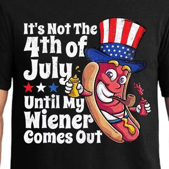 Funny 4th of July Hot Dog Wiener Comes Out Adult Humor Gift Pajama Set