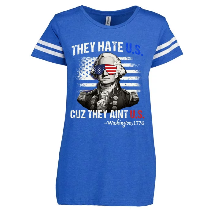 Funny 4th of July Hate Us Aint Us George Washington Enza Ladies Jersey Football T-Shirt