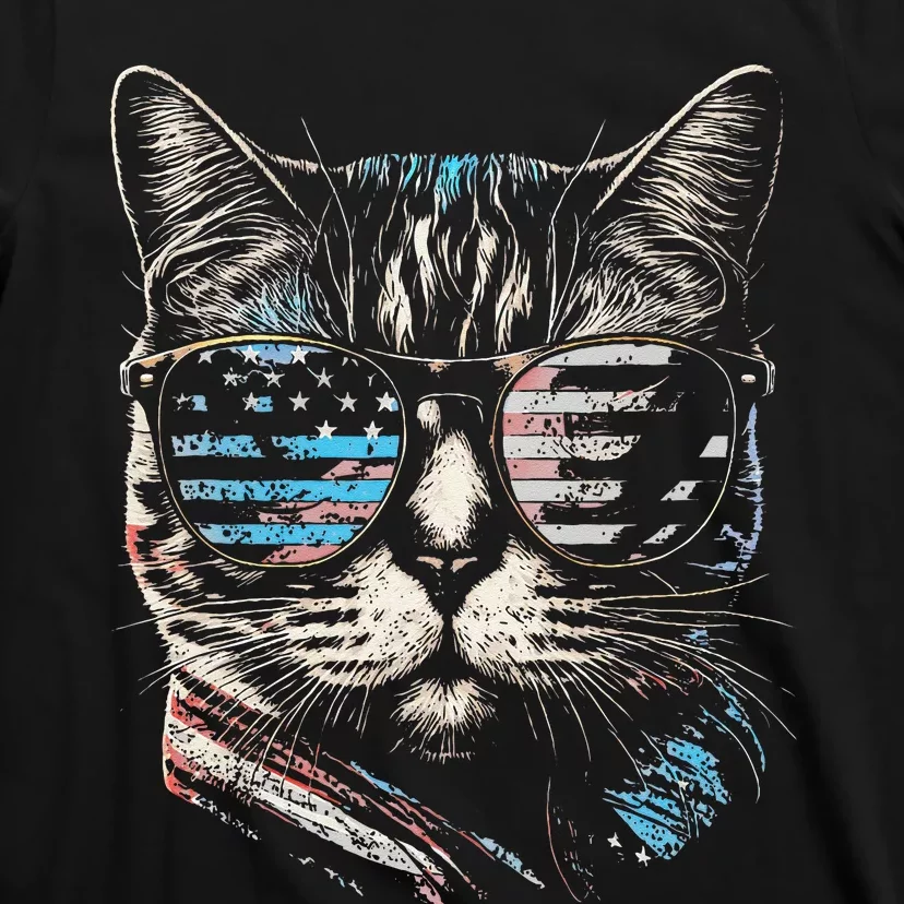 Fourth 4th of July Cat American Flag America Patriotic Funny T-Shirt