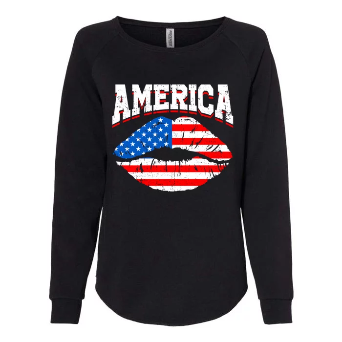 Funny 4th Of July American Flag Lips Mama Mom Sister Gift Womens California Wash Sweatshirt