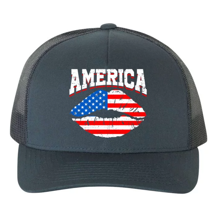 Funny 4th Of July American Flag Lips Mama Mom Sister Gift Yupoong Adult 5-Panel Trucker Hat