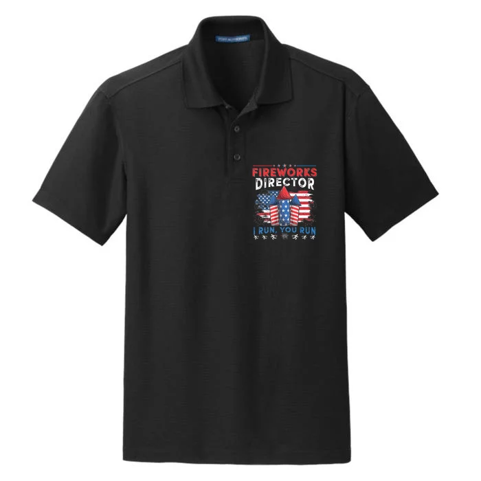 Funny 4th Of July Fireworks Director I Run You Run Dry Zone Grid Performance Polo