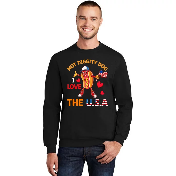 Funny 4th Of July Hot Dog I Love USA Party American Flag Tall Sweatshirt