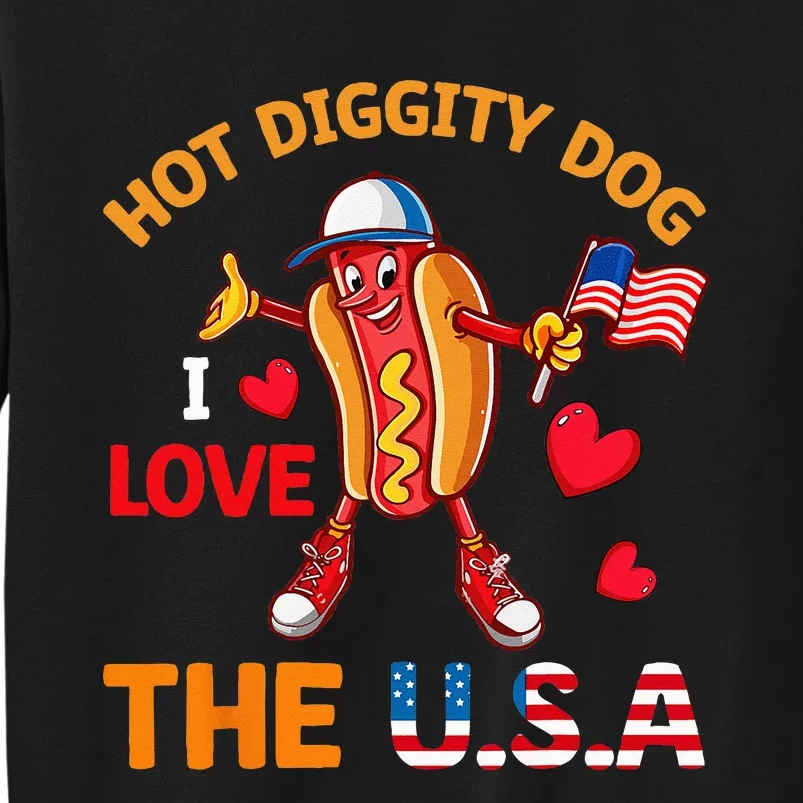 Funny 4th Of July Hot Dog I Love USA Party American Flag Tall Sweatshirt