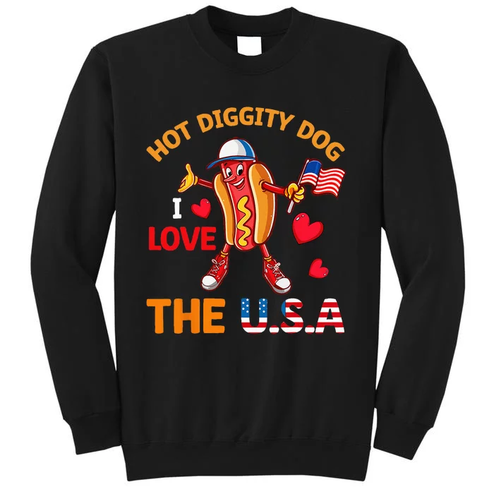 Funny 4th Of July Hot Dog I Love USA Party American Flag Tall Sweatshirt