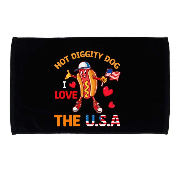 Funny 4th Of July Hot Dog I Love USA Party American Flag Microfiber Hand Towel