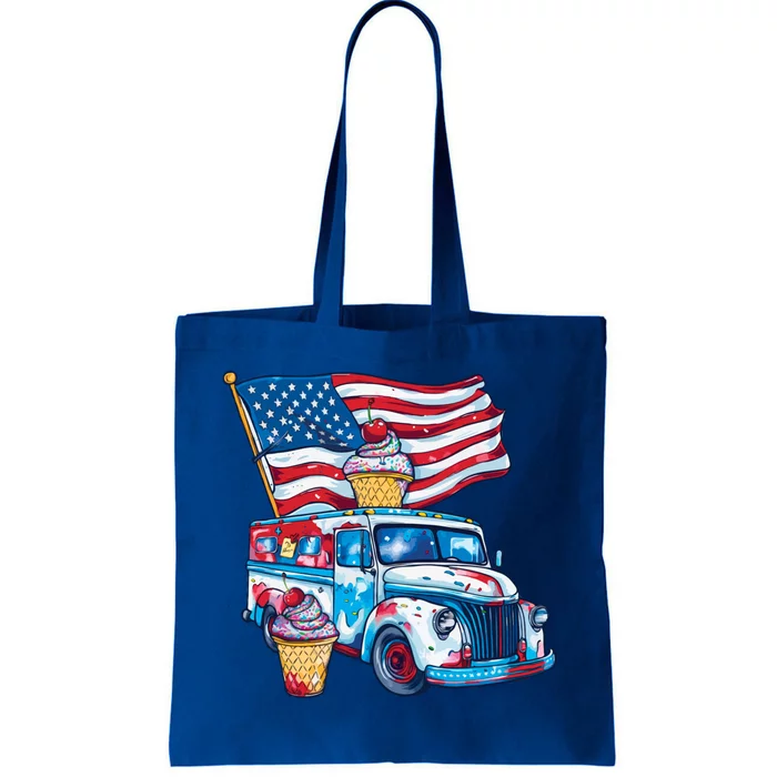 Funny 4th Of July Ice Creams Lovers And American Flag Design Gift Tote Bag