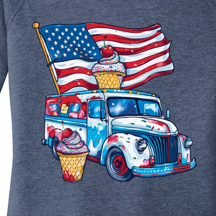 Funny 4th Of July Ice Creams Lovers And American Flag Design Gift Women's Perfect Tri Tunic Long Sleeve Shirt