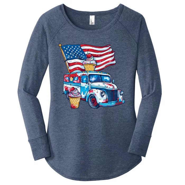 Funny 4th Of July Ice Creams Lovers And American Flag Design Gift Women's Perfect Tri Tunic Long Sleeve Shirt