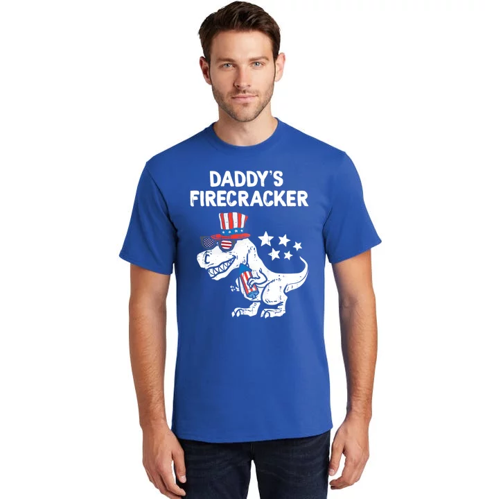 Funny 4th Of July T Rex Funny Daddys Firecracker Gift Tall T-Shirt