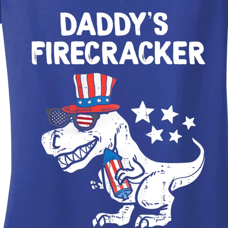 Funny 4th Of July T Rex Funny Daddys Firecracker Gift Women's V-Neck T-Shirt