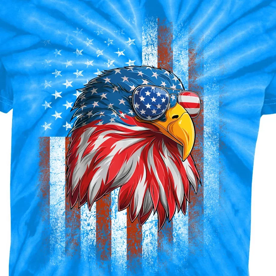 Funny 4th Of July Usa Flag American Patriotic Eagle Gift Kids Tie-Dye T-Shirt