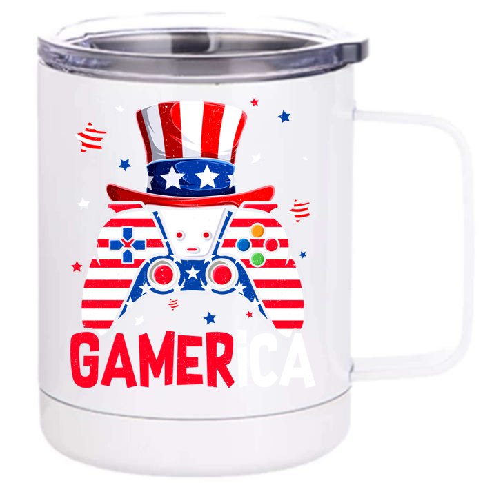 Funny 4th Of July Video Game American Flag Gamer Son Dad Gift Front & Back 12oz Stainless Steel Tumbler Cup