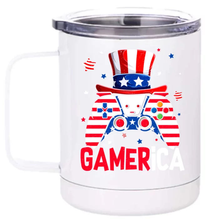 Funny 4th Of July Video Game American Flag Gamer Son Dad Gift Front & Back 12oz Stainless Steel Tumbler Cup