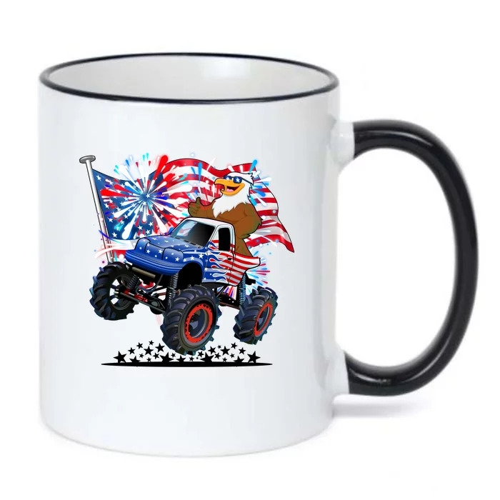 Funny 4th Of July Patriotic American Flag Monster Truck Eagle Black Color Changing Mug