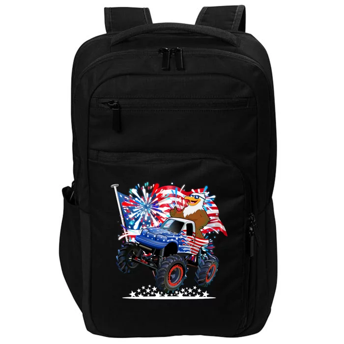 Funny 4th Of July Patriotic American Flag Monster Truck Eagle Impact Tech Backpack