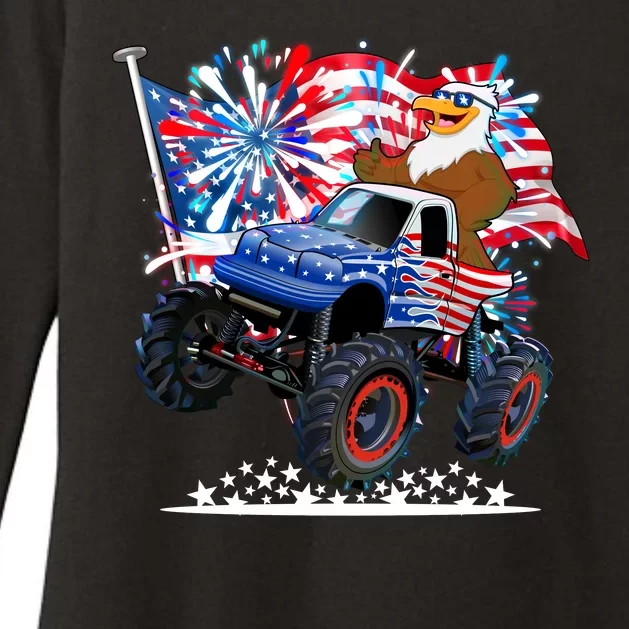 Funny 4th Of July Patriotic American Flag Monster Truck Eagle Womens CVC Long Sleeve Shirt