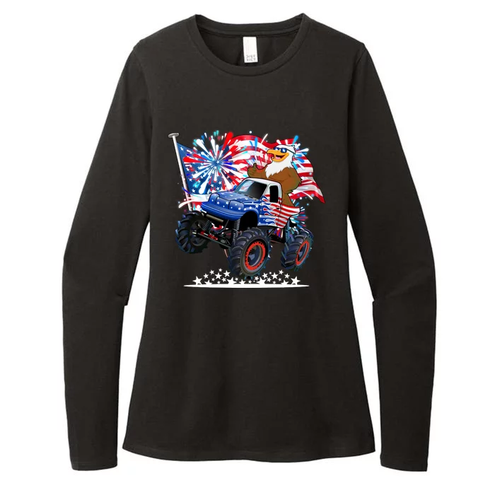 Funny 4th Of July Patriotic American Flag Monster Truck Eagle Womens CVC Long Sleeve Shirt