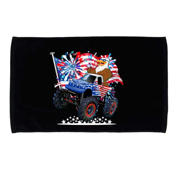 Funny 4th Of July Patriotic American Flag Monster Truck Eagle Microfiber Hand Towel