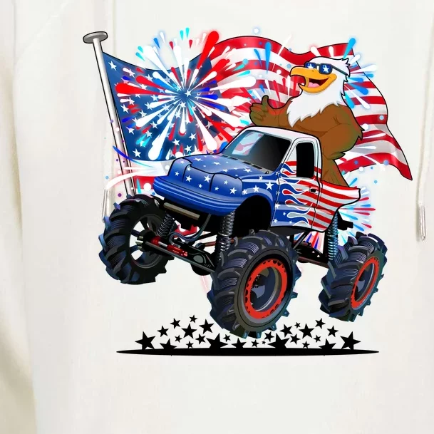 Funny 4th Of July Patriotic American Flag Monster Truck Eagle Womens Funnel Neck Pullover Hood