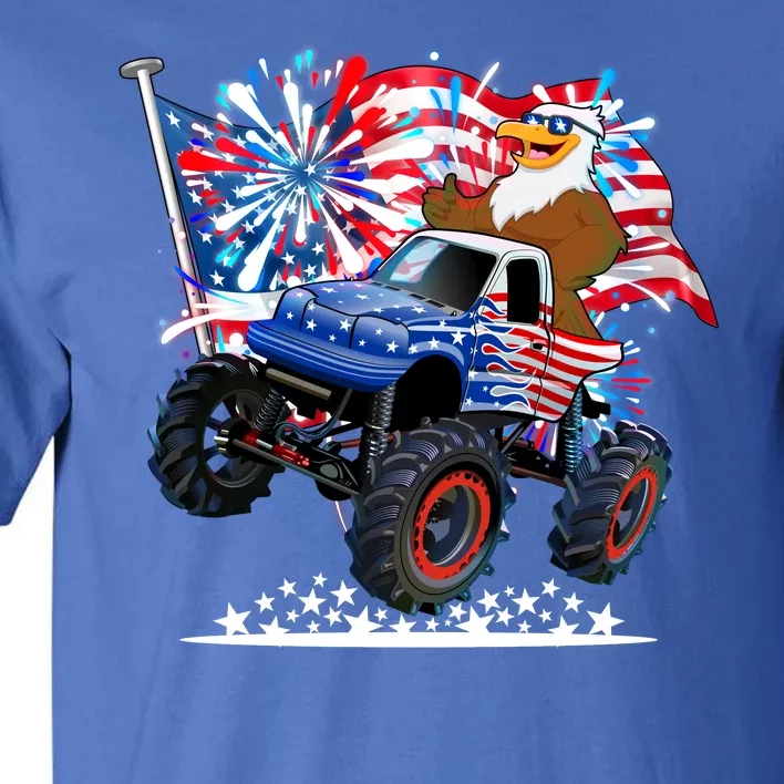 Funny 4th Of July Patriotic American Flag Monster Truck Eagle Tall T-Shirt